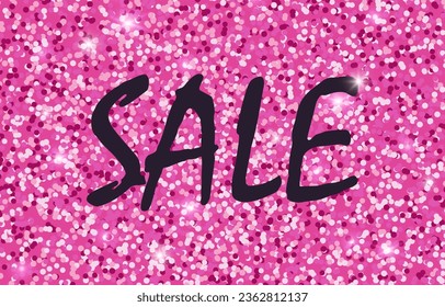 Sale template for banners, sites, advertisement, fliers, brochures, magazines on pink gold glitter, sparkles, bright texture background.Vector