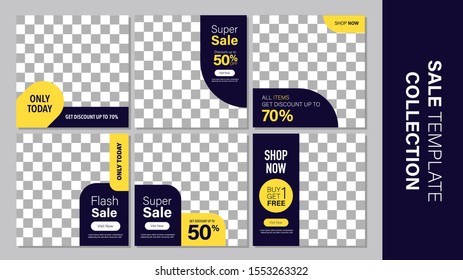 Sale template collection for promotion sale. Editable banner for social media post, web and internet.