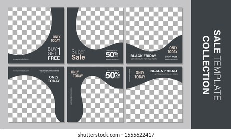 Sale template collection for promotion sale. Editable banner for social media post, web and internet. Black friday holiday event.