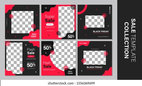 Sale template collection for promotion sale. Editable banner for social media post, web and internet. Black friday holiday event.