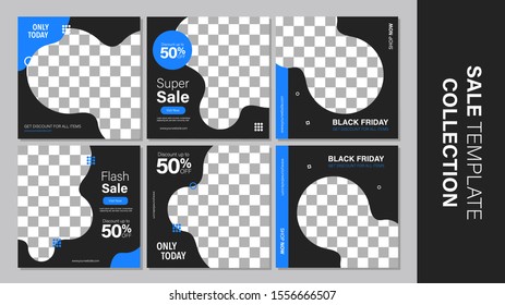 Sale template collection for promotion sale. Editable banner for social media post, web and internet. Black friday holiday event.