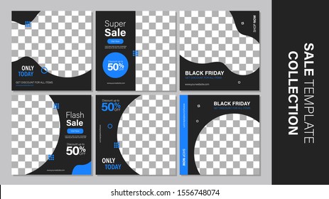 Sale template collection for promotion sale. Editable banner for social media post, web and internet. Black friday holiday event.
