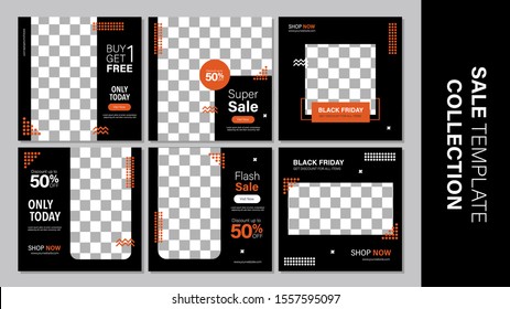 Sale template collection for promotion sale. Editable banner for social media post, web and internet. Black friday holiday event.