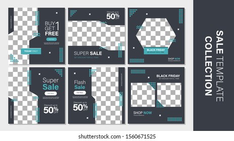 Sale template collection for promotion sale. Editable banner for social media post, web and internet. Black friday holiday event.