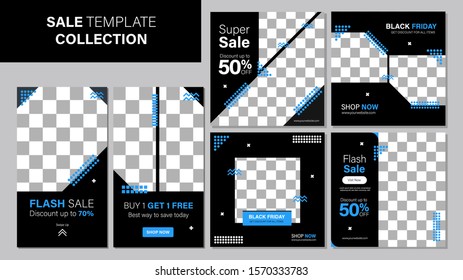 Sale template collection for promotion sale. Editable banner for social media post, web and internet. Black friday event sale
