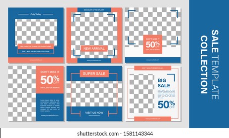 Sale template collection for promotion sale. Editable banner for social media post, web and internet. Flash sale square banner ads.