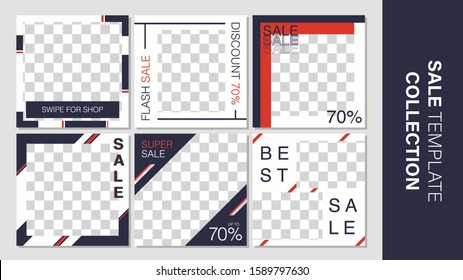 Sale template collection for promotion sale. Editable banner for social media post, web and internet. Abstract geometry background style.