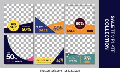 Sale template collection for promotion sale. Promotion sale square banner for social media, website, or internet ads. Vecto illustration