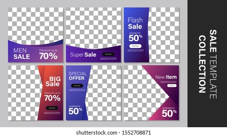 Sale template collection for promotion sale. Promotion sale square banner for social media, website, or internet ads. Vector illustration