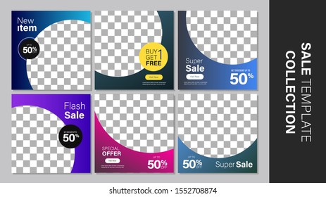 Sale template collection for promotion sale. Promotion sale square banner for social media, website, or internet ads. Vector illustration