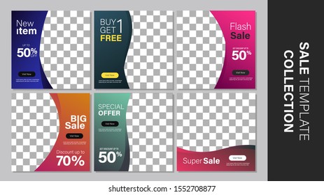 Sale template collection for promotion sale. Promotion sale square banner for social media, website, or internet ads. Vector illustration