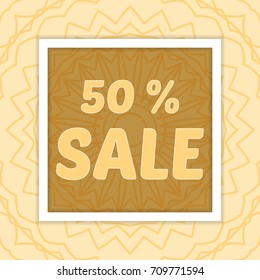 Sale template, discount banner with mandala background. Vector illustration