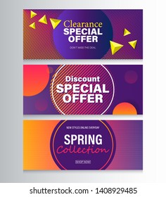 Sale Template Set with Trendy Dramatic Colorful Background.