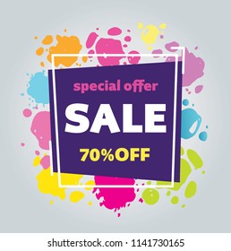 Sale template vector banner with color splash