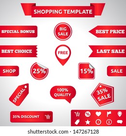 Sale template | vector design eps 10 | ribbons labels stickers icons banners | free last sale shop best choice big sale 100% quality special offer | red