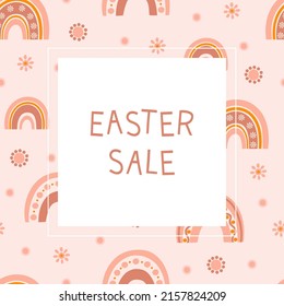 Sale templates with silhouette rainbow in pastel colors for easter. Illustration colorful rainbow in flat style and space for your text. Vector.