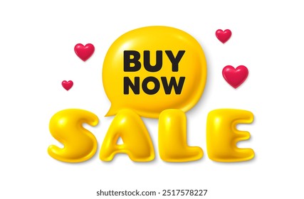 Sale text 3d banner with chat bubble. Buy Now tag. Special offer price sign. Advertising Discounts symbol. Buy now chat message. 3d speech bubble offer banner. Sale text balloon. Vector