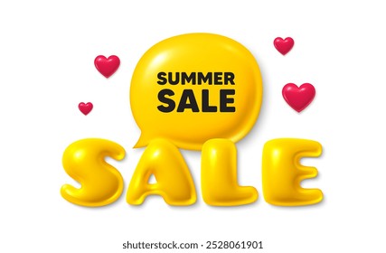 Sale text 3d banner with chat bubble. Summer Sale tag. Special offer price sign. Advertising Discounts symbol. Summer sale chat message. 3d speech bubble offer banner. Sale text balloon. Vector