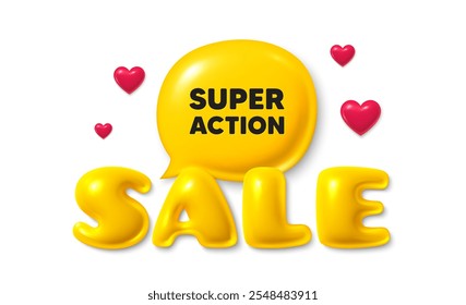 Sale text 3d banner with chat bubble. Super action tag. Special offer price sign. Advertising discounts symbol. Super action chat message. 3d speech bubble offer banner. Sale text balloon. Vector
