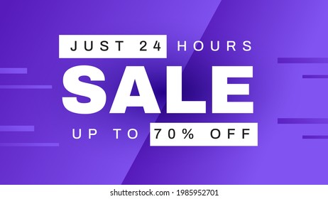 Sale text banner in purple background. Sales promotion background vector illustration.