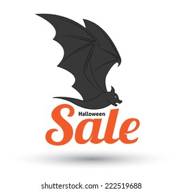 Sale text with bat for halloween sale promotion product. Vector illustration.