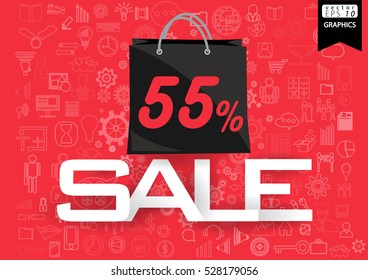 Sale Text Business  Success modern design Idea and Concept Vector illustration with  percent,icon,shopping bags.