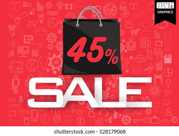 Sale Text Business  Success modern design Idea and Concept Vector illustration with  percent,icon,shopping bags.