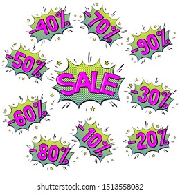 Sale text constructor in comic style. Vector illustration