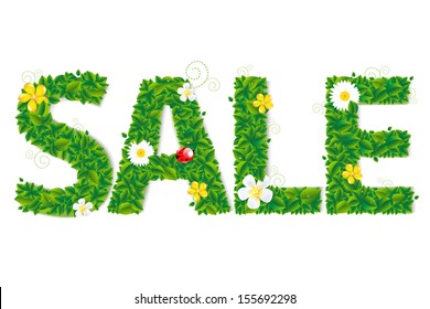 Sale Text With Flowers With Gradient Mesh, Vector Illustration