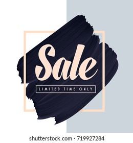 Sale text on black paint brush smear vector background.