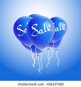 Sale. Text on flying balloons. Sale discount concept. Illustration for your store, shop, market, sale, promotion, business. Vector poster.