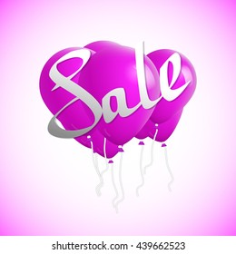 Sale. Text on flying balloons. Sale discount concept. Illustration for your store, shop, market, sale, promotion, business. Vector poster.