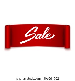 'Sale' text on red ribbon, banner, advertising, vector illustration