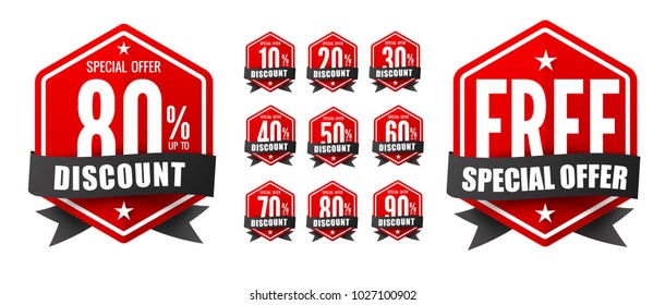 Sale text on red tag banner for discount offer promotion isolated on white background vector illustration eps10