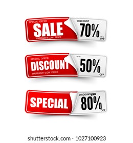 Sale text on red tag banner for discount offer promotion isolated on white background vector illustration eps10