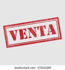 sale text on spanish (venta) rubber seal stamp watermark. Caption inside rectangular banner with grunge design and dirty texture. Slanted vector ink sticker on paper background.