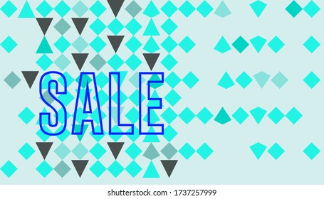 Sale text on triangle pattern in blue shades.