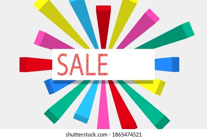 sale text on the white tag on the colorful texture background