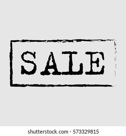 sale text rubber seal stamp watermark. Caption inside rectangular banner with grunge design and dirty texture. Slanted vector ink sticker. old typewriter font