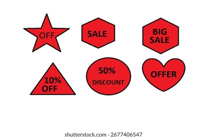 Icono del texto de la venta seis en Formas múltiples y color rojo 