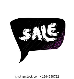 Sale text with speech bubble. Hand drawn word for advertising. Promotion banner template. Vector illusatrtion.