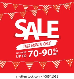 Sale this month heading design for banner or poster. Sale and discounts Concept. Vector illustration.