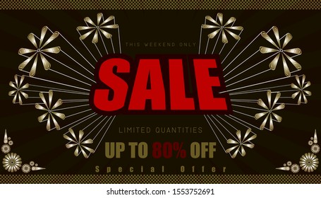 sale this weekend only up to 80% end of year special offer. vintage retro element firework explode from center. vector illustration eps10