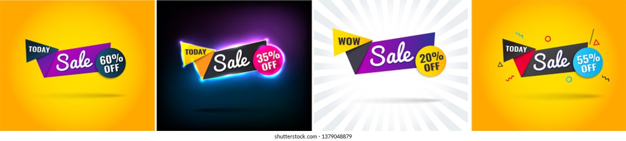 Sale, this weekend special offer banner, up to 35 20 60 55% off. Vector illustration.