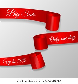 Sale three red realistic ribbons vector eps 10
