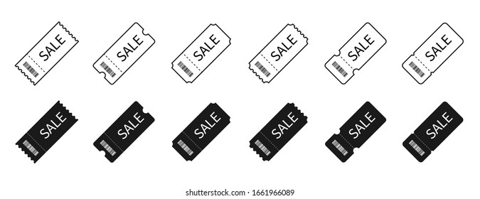 Sale, tickets or coupons collection. Sale special offer. Up to 50% off. Sale ticket or coupon vector icons, isolated on white background. Vector illustration.