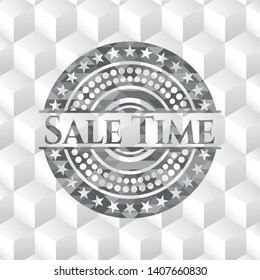Sale Time grey emblem with cube white background