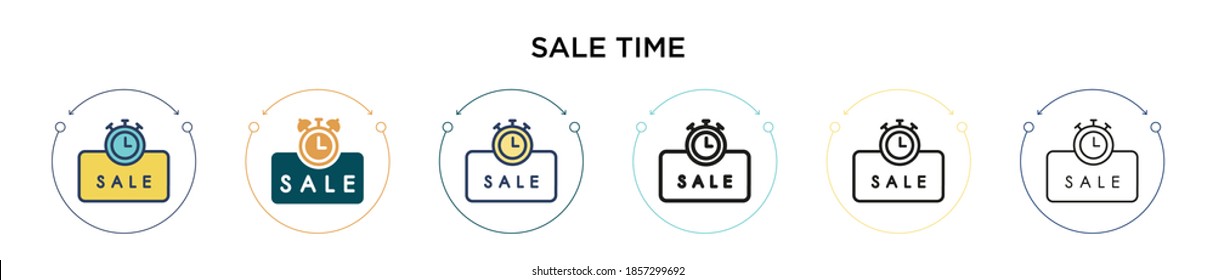 Sale time icon in filled, thin line, outline and stroke style. Vector illustration of two colored and black sale time vector icons designs can be used for mobile, ui, web