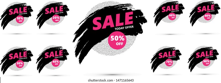 SALE today special offer. Sale tags set vector badges template, up to 10, 20, 30, 40, 50, 60, 70, 80, 90 percent off. SALE symbols discount promotion flat vector icon. Black Friday vector badge. 