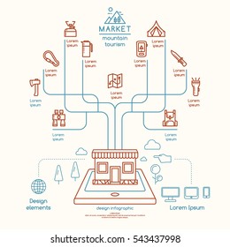 Sale of tools for camping and Hiking . Vector illustration and infographics online store.